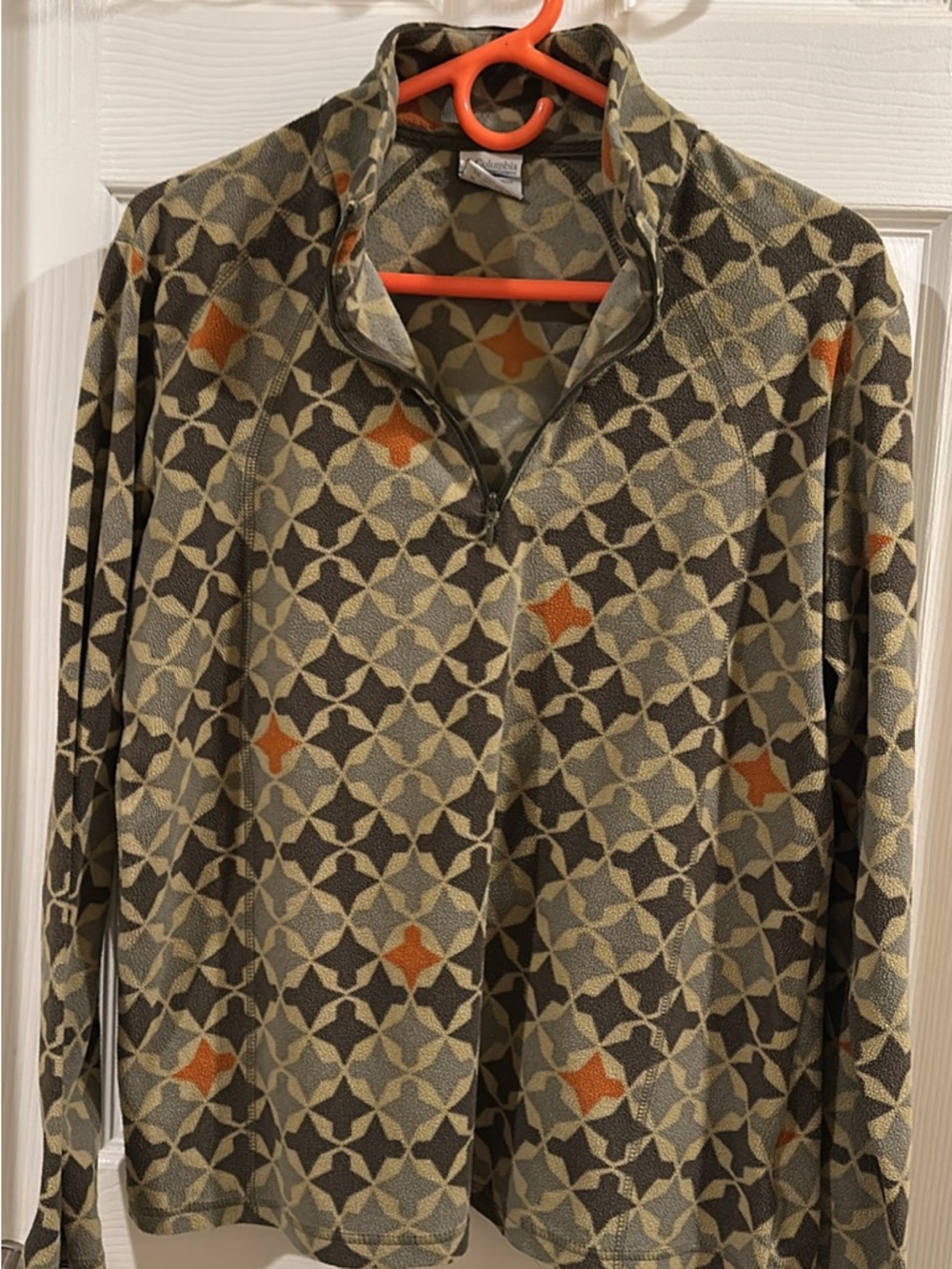 Columbia women’s Geometric Quarter-Zip Pullover - Olive & Orange